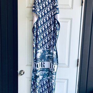 Designer Inspired Monogram Towel Blue Butterfly Print Beach Pool Throw 28x55